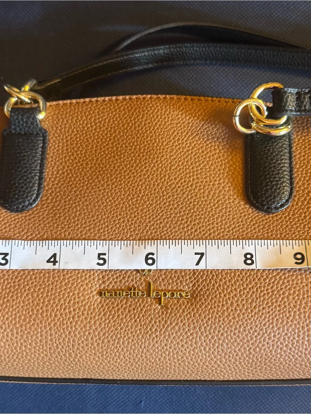 Nanette Lepore Brown, Black and Cream Pebbled Leather Satchel